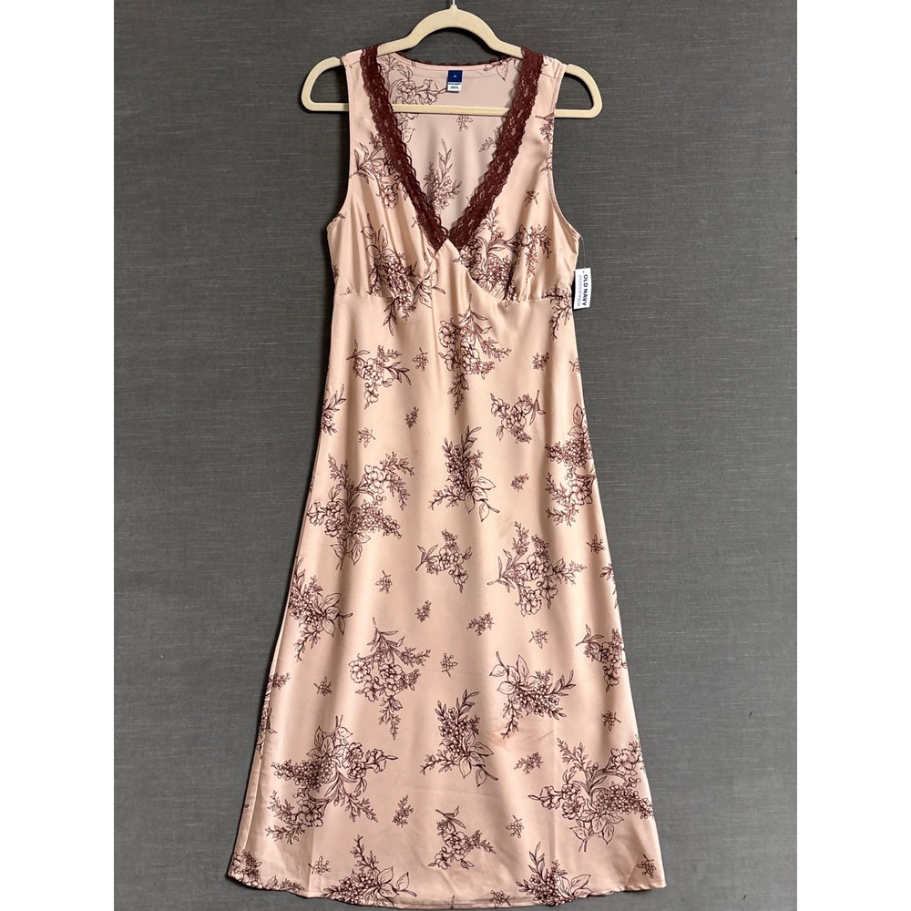 NEW Old Navy Dress M Pink Floral Silky Lace Babydoll Slip Midi Date Beach Fall